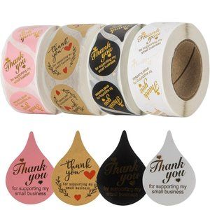 80 THANK YOU FOR SUPPORTING MY SMALL BUSINESS Water Drop Stickers 1.5" 4 Colors